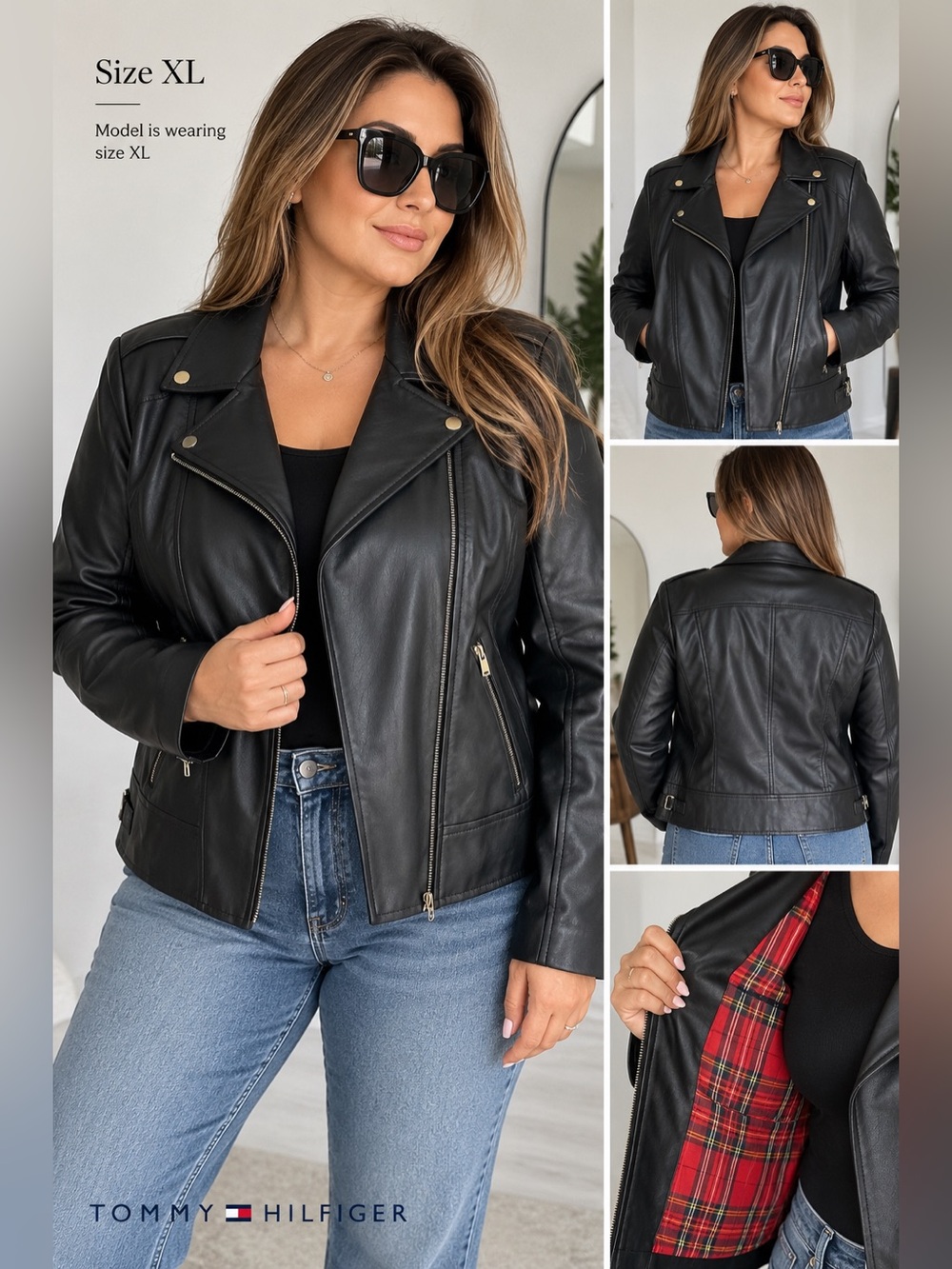Tommy Hilfiger Women’s Black Faux Leather Moto Jacket Sz XL like new